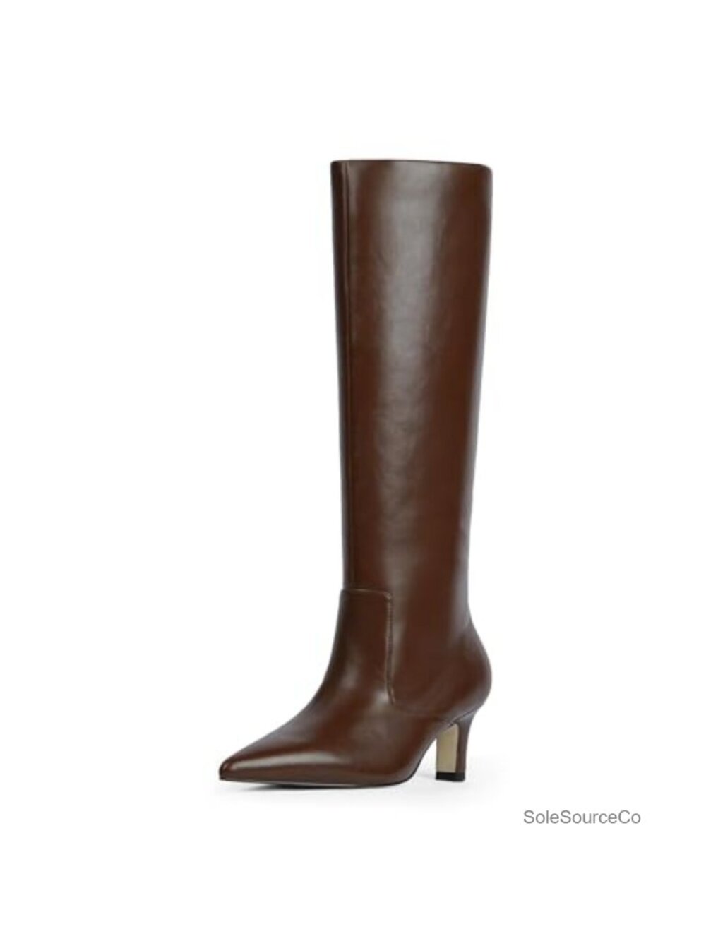 Knee High Boots Pointed Toe Kitten Heel Faux Leather Tall Boots